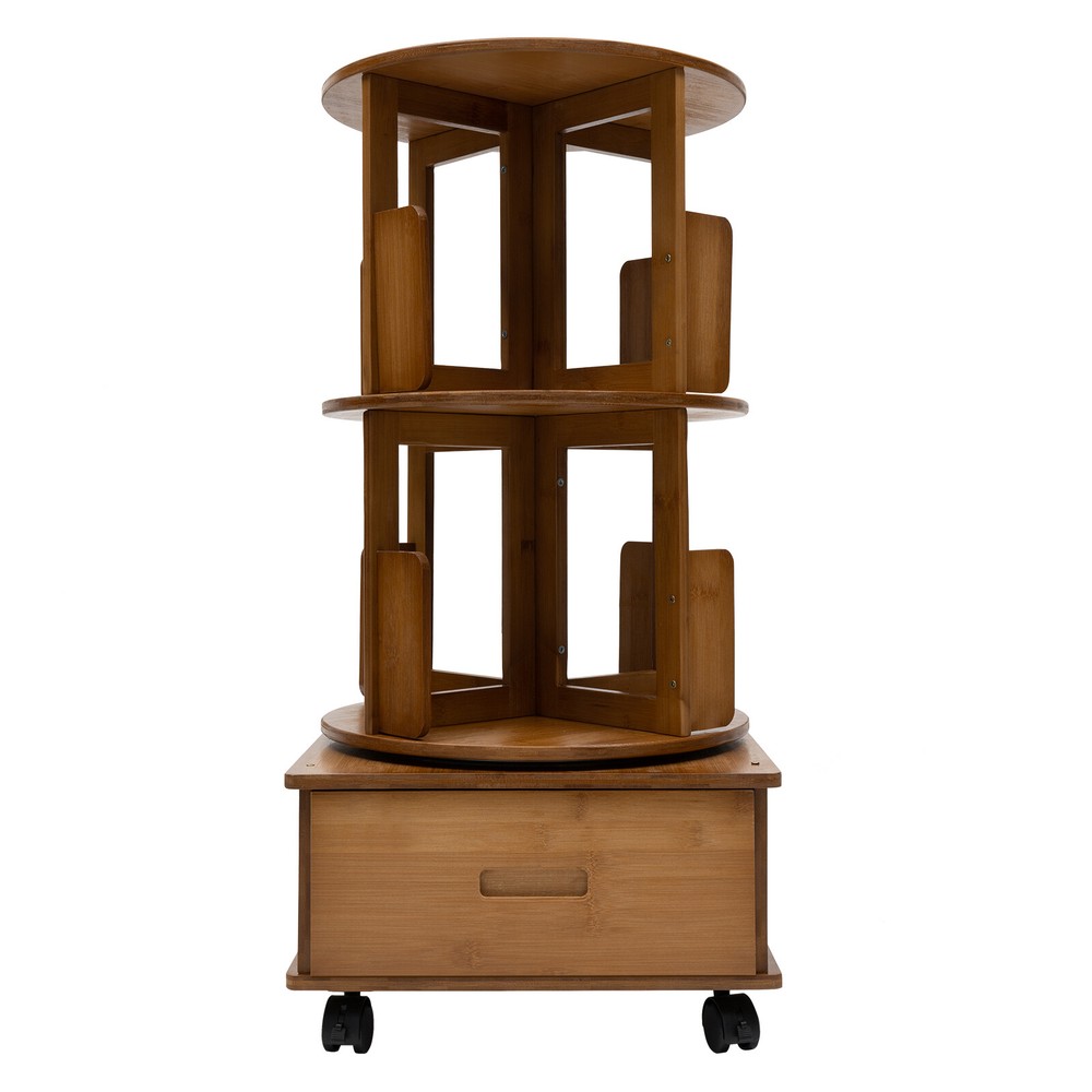 Rotating Bookshelf Swivel Storage Table Bookcase Side Table with Rolling Wheels