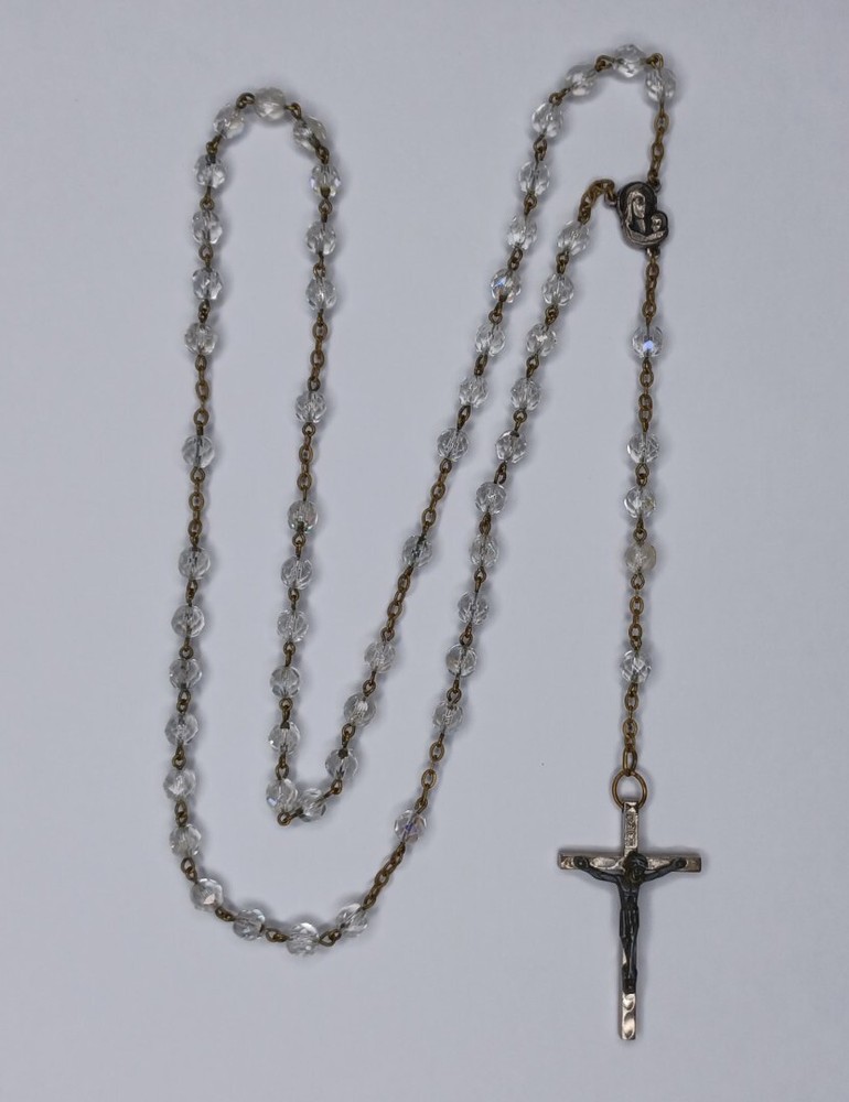 Clear Crystal Beaded Crucifix Rosary Catholic Prayer Beads