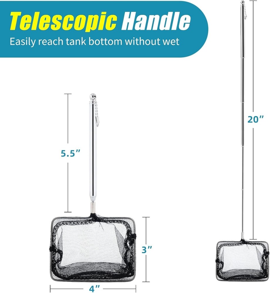 Extendable Aquarium Net with Adjustable Handle - Safe Netting for Delicate Fish