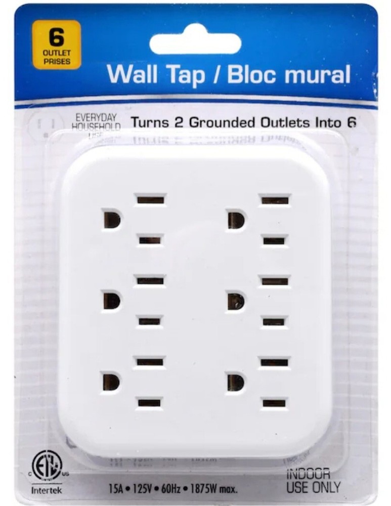 6 Outlet Wall Outlet Adapter Multi Plug Power Splitters Electrical Tap In 2 Pack