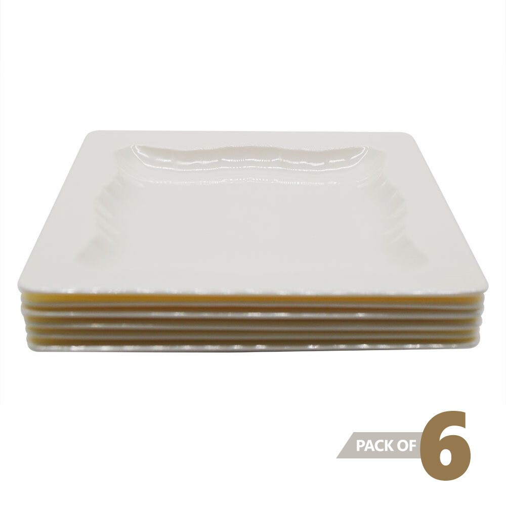 7 Inch Square Plain White Melamine Dinner Plate - 6 Pcs/Set