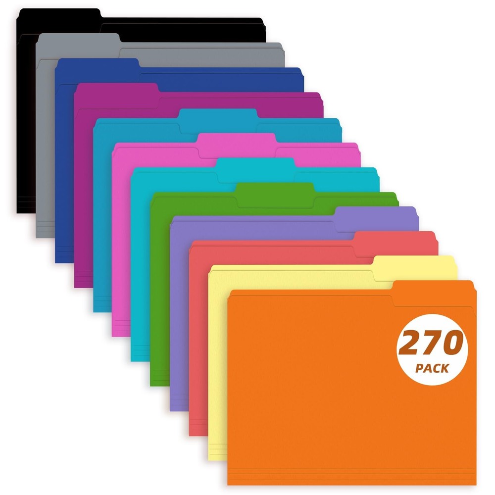 File Folder, PANDRI 270 Pack Colored File Folder, 1/3 Cut Tab, Letter Size, A...