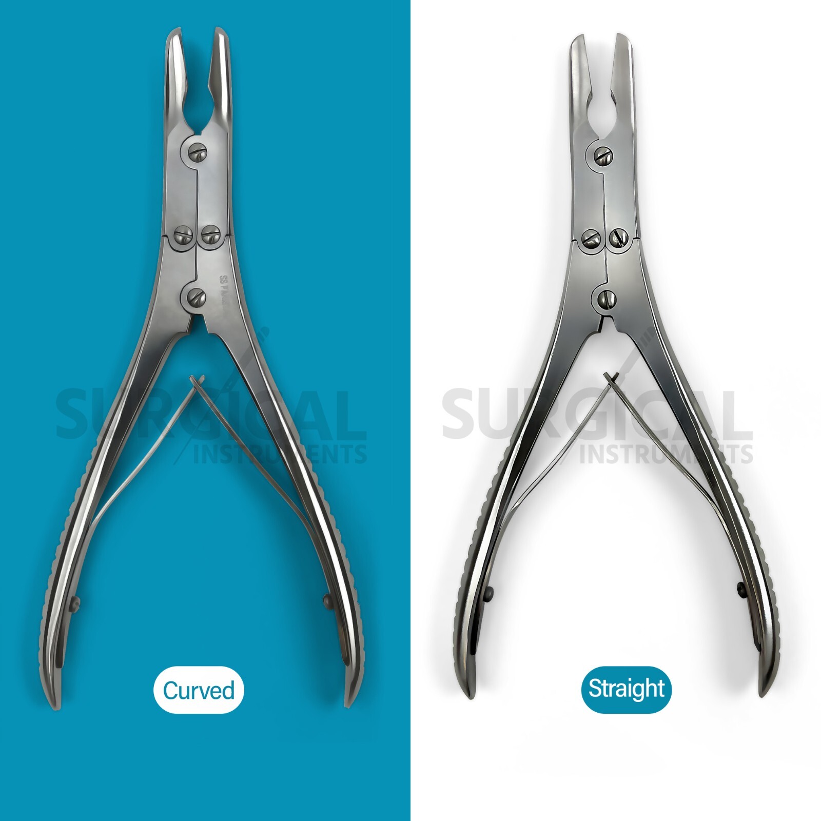 Set of 2 Pcs Ruskin Bone Rongeur 7.50" Straight & Curved 5mm Bite Double Action