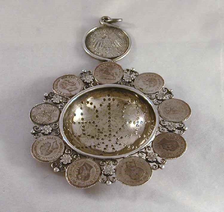 Silver Tea Strainer Prussian Kings Wilhelm I-II, Fredrick Wilhelm IV Coins Decor