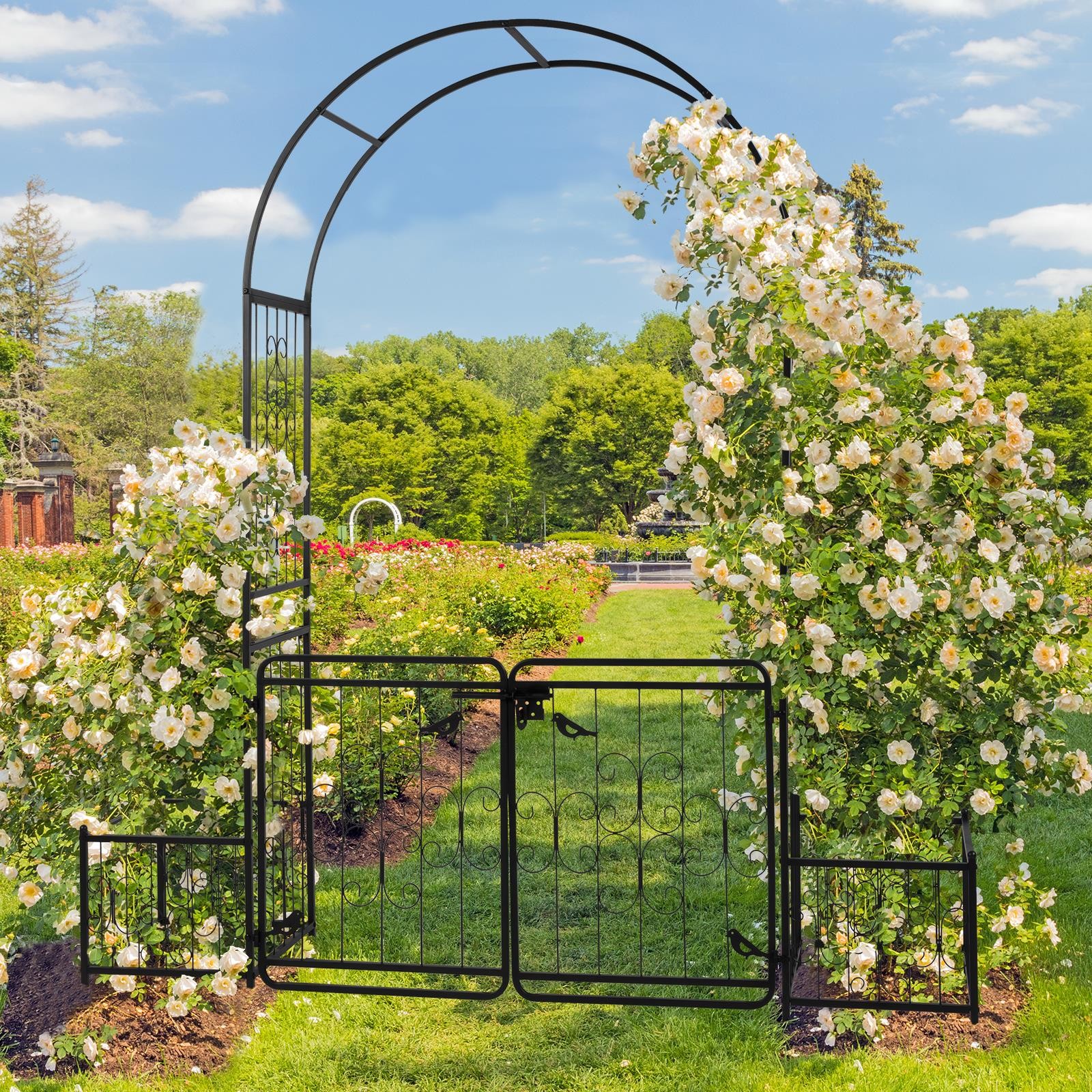Garden Arbor Metal Arch with Gate & Plant Box Wedding Arch Party Decoration