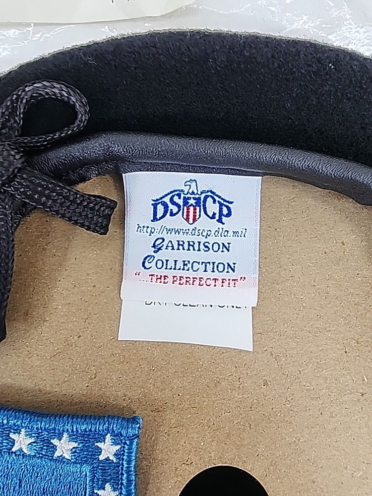 DSCP Garrison Collection Hat 7 1/4 Black Wool Beret Cap U.S. Army Extra Patch