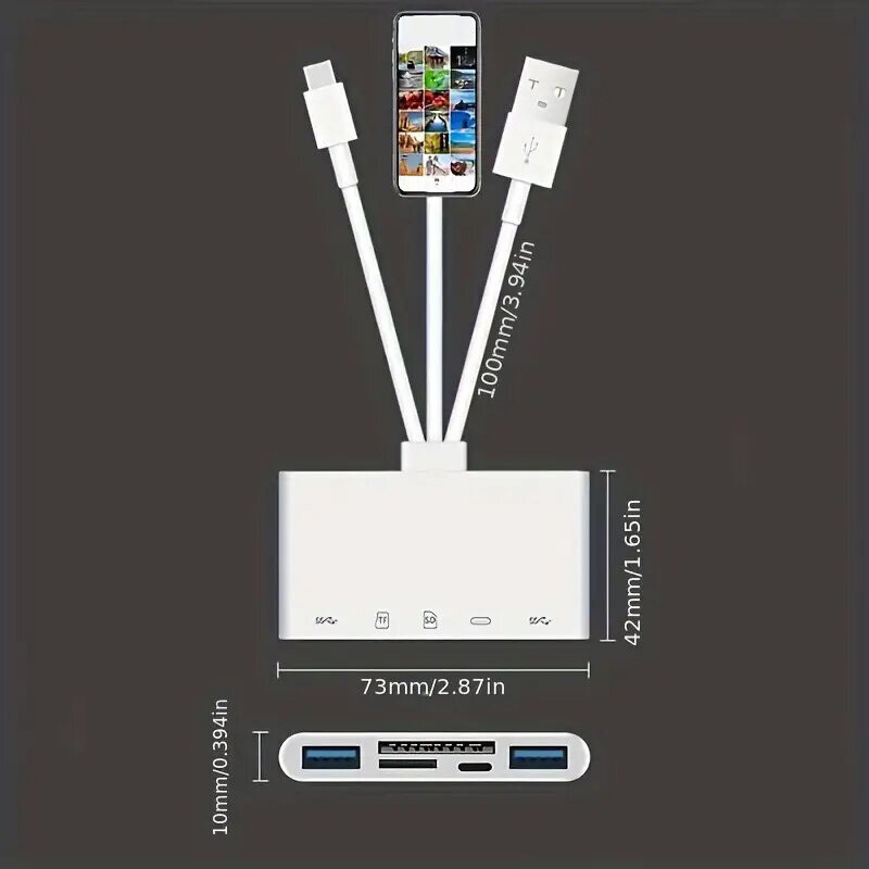 5 in 1 TypeC Fast USB3.0 OTG Adapter SD TF Card Reader For iPhone/Samsung/Camera