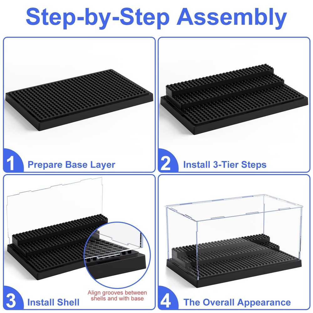 2 Pack Minifigure Display Case, Clear Acrylic Box with 3 Steps for Action Fig...