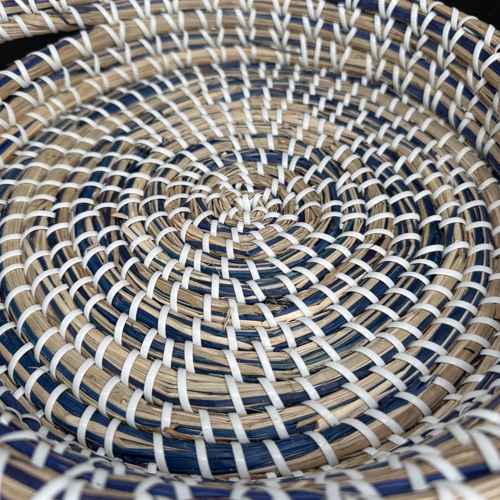 Large Seagrass Basket White Blue 12”