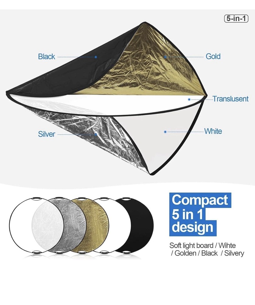 43"Round Photo Studio 5 in 1 Reflector Light Diffuser Collapsible