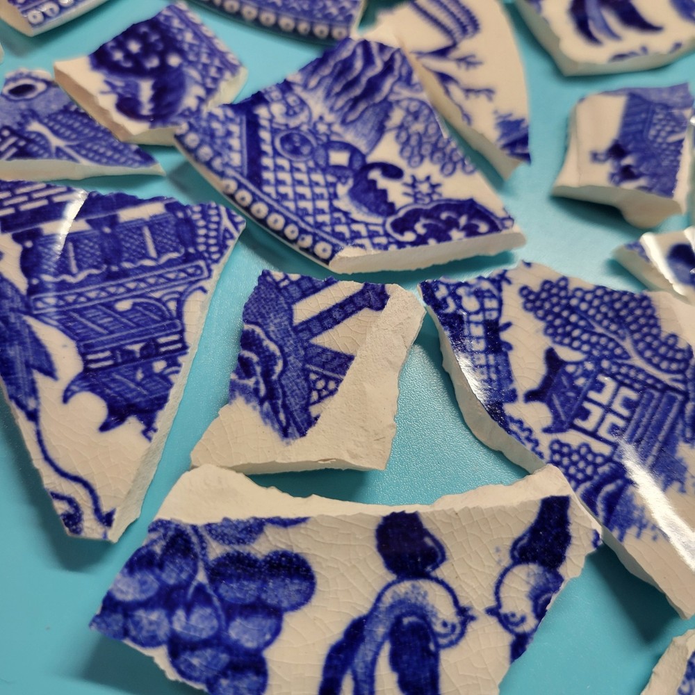 Broken China Mosaic Tiles - 70+ pieces Blue Willow Pattern