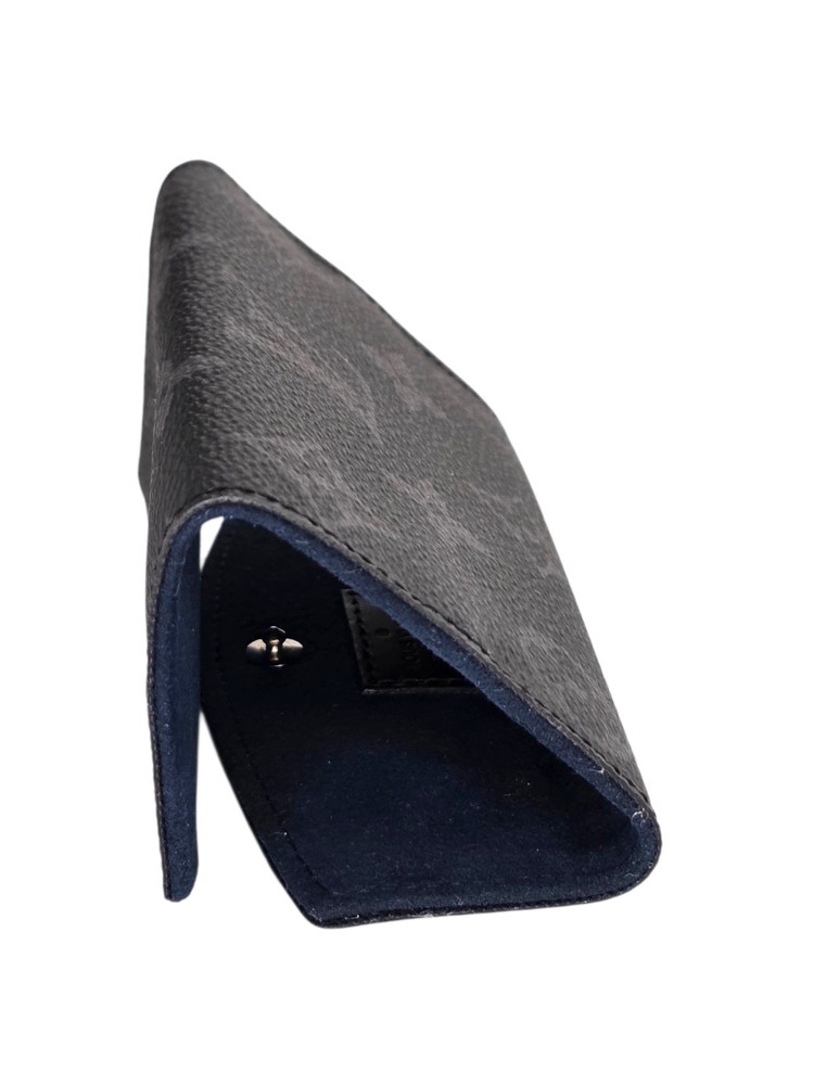 Louis Vuitton Monogram Eclipse Cufflink Case Leather Snap Closure Black