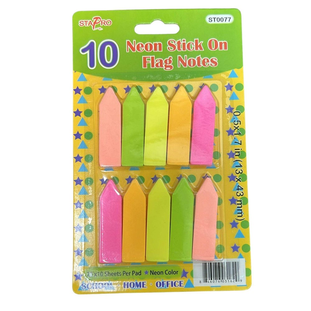 1.7″ × 0.5″ STAPRO Neon Stick-On Flag Notes :10CT