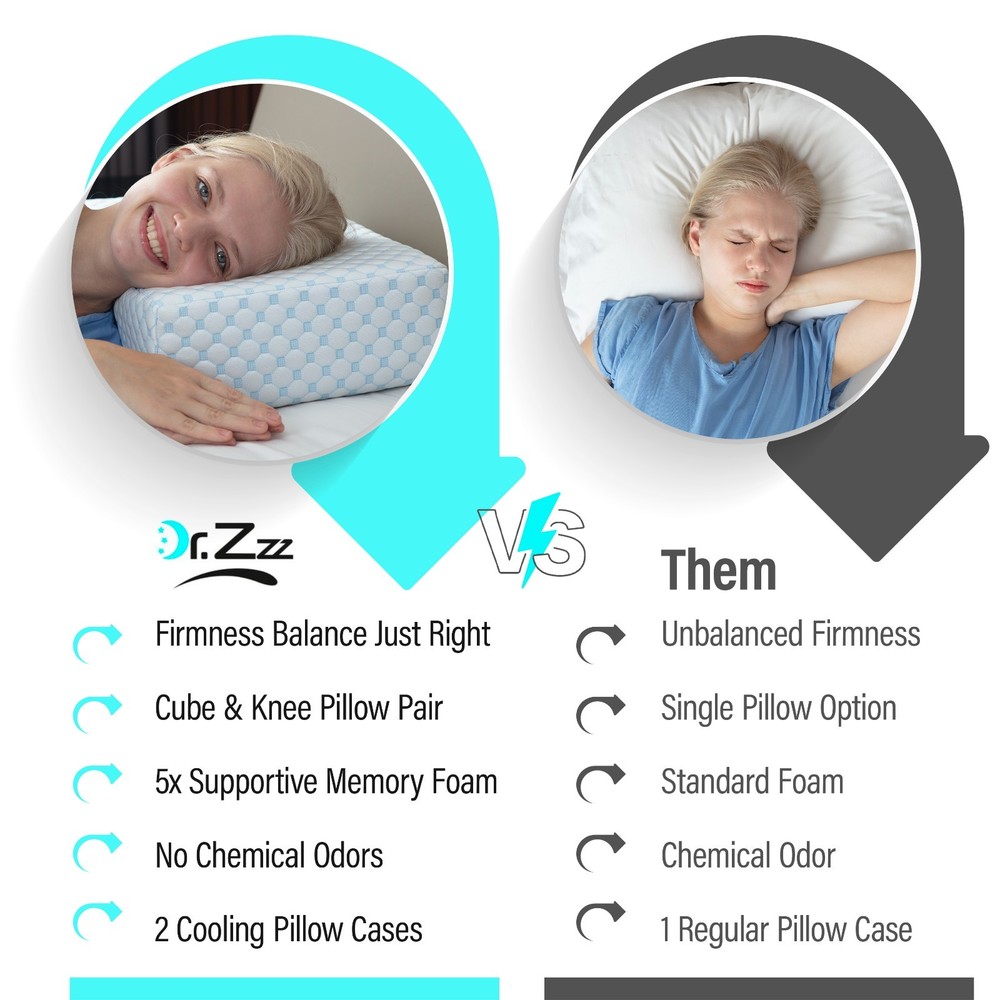 Cooling Cube Pillow for Side Sleepers- Memory Foam with extra pillow case-NEW