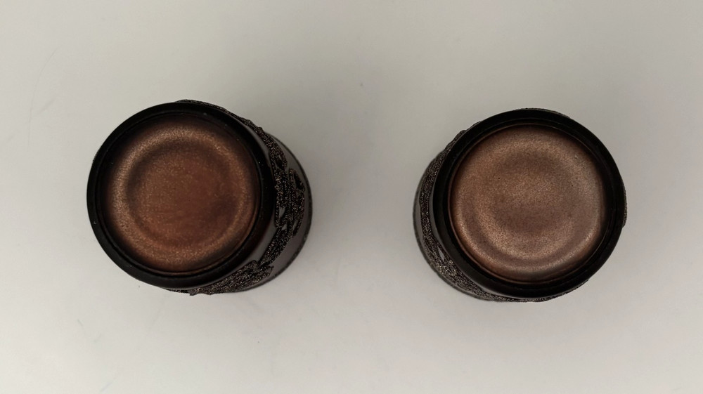 2 BROWN TEALIGHT HOLDERS – RAISED SILVER RINGS – 2.75”