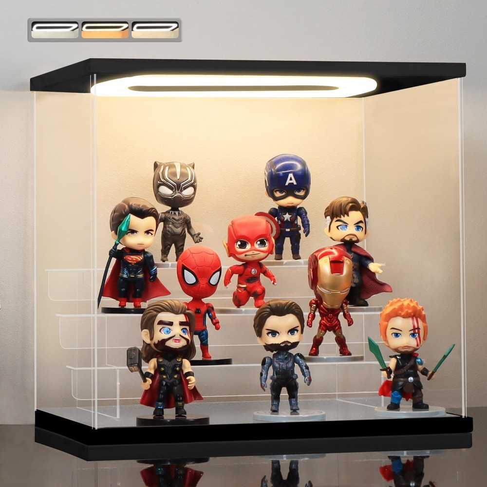 Clear Acrylic Display Case with Light 4 Tier Display Storage Box Assembly Dus...
