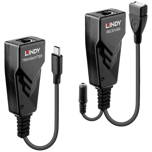 LINDY 43390 USB 2.0 Type C Cat.6 Extender USB-C® USB 2.0 USB Extender on Cable by