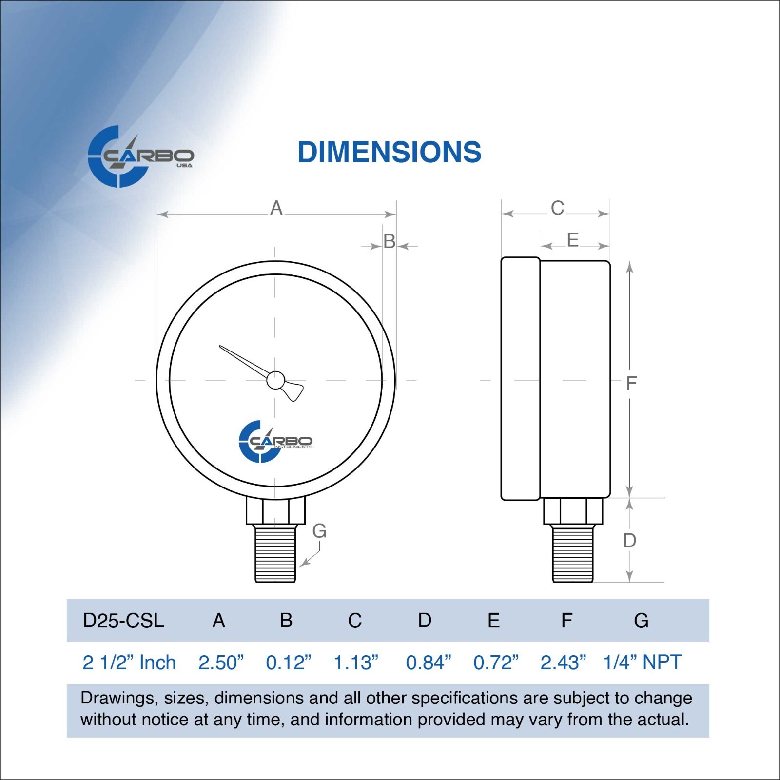 2-1/2" Vacuum Gauge - Chrome Plated Steel Case, 1/4"NPT, Lower Mnt. -30 inHg/0