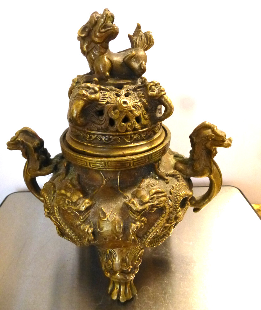 Vintage Bronze Foo Dog Dragon Burner