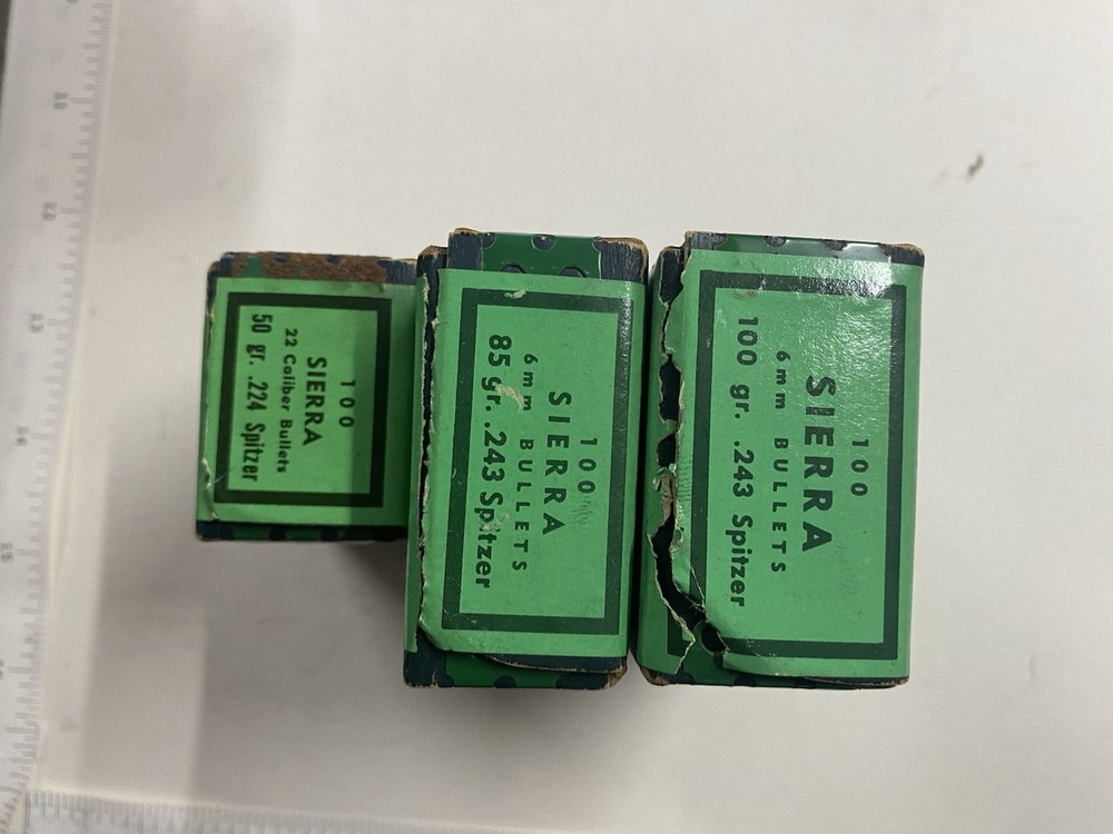 Three Empty Sierra Bullet Boxes 6mm 22 Caliber