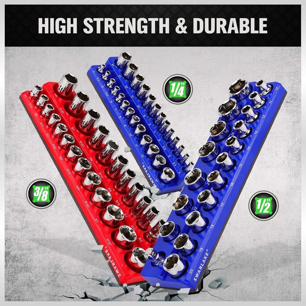 Magnetic Socket Organizer Set 6pcs, Holds 143 Sockets, Assorted Sizes, Heavy ...