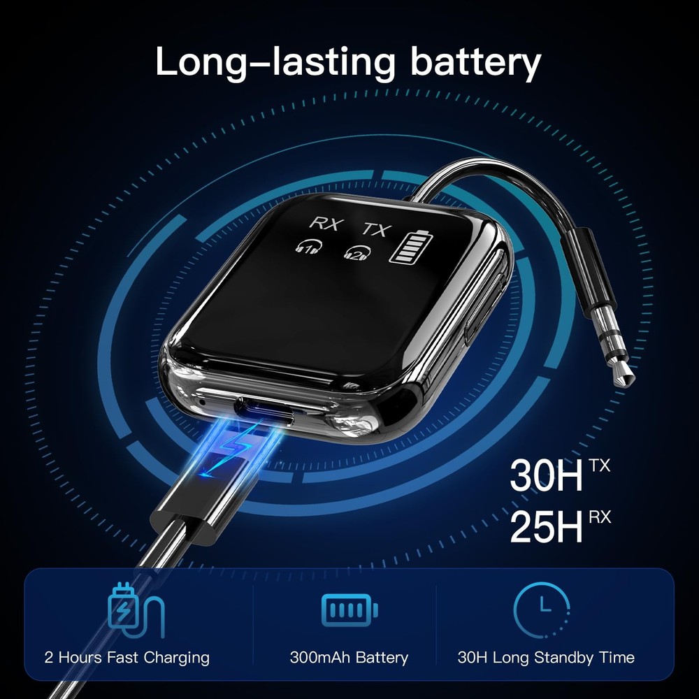 Bluetooth 5.4 Transmitter Receiver, Low-Latency for Gaming/TV/PC/Gym,2-in-1 D...