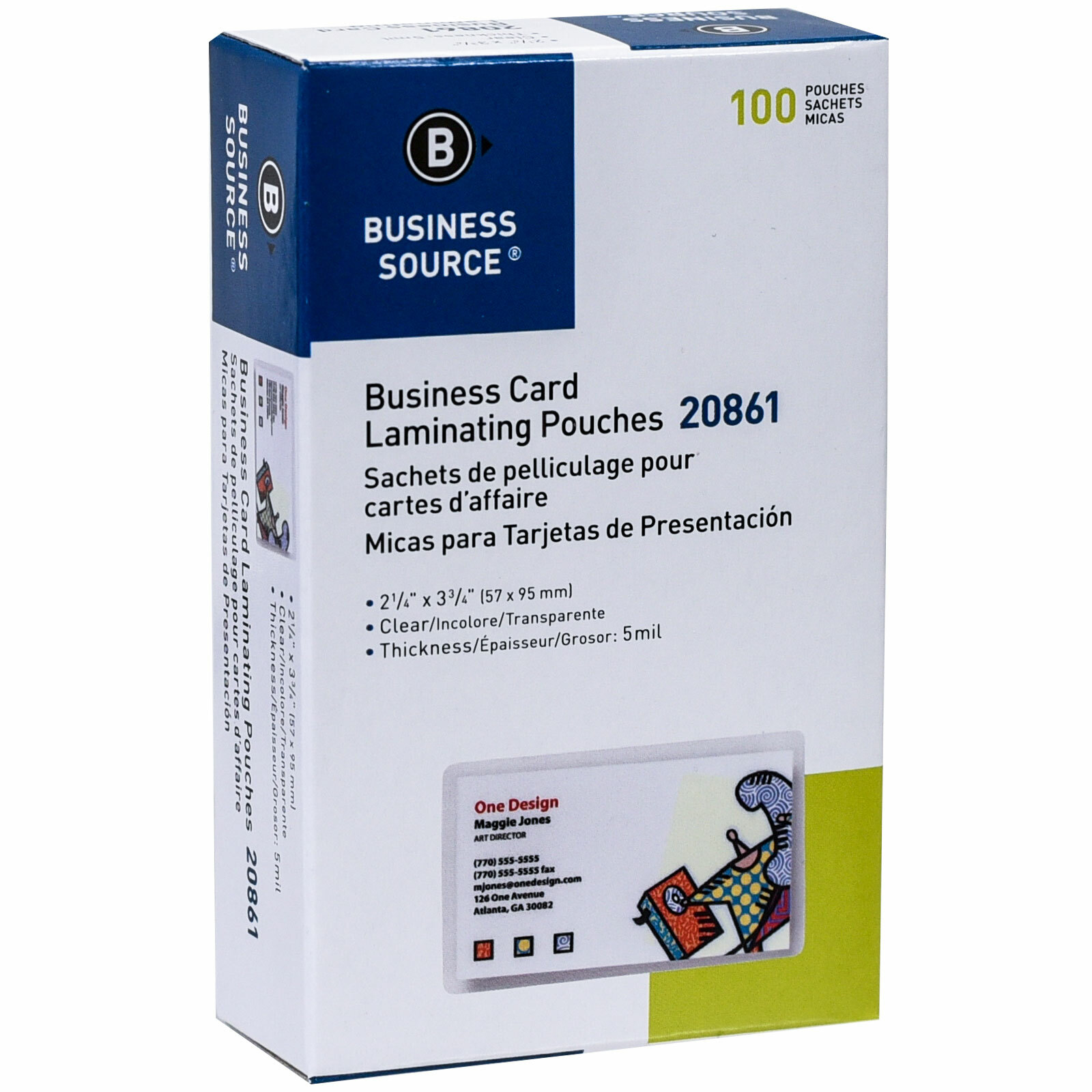 Business Source 20861 Business Card Laminating Pouches 5Mil 2.25x3.75 Box of 100
