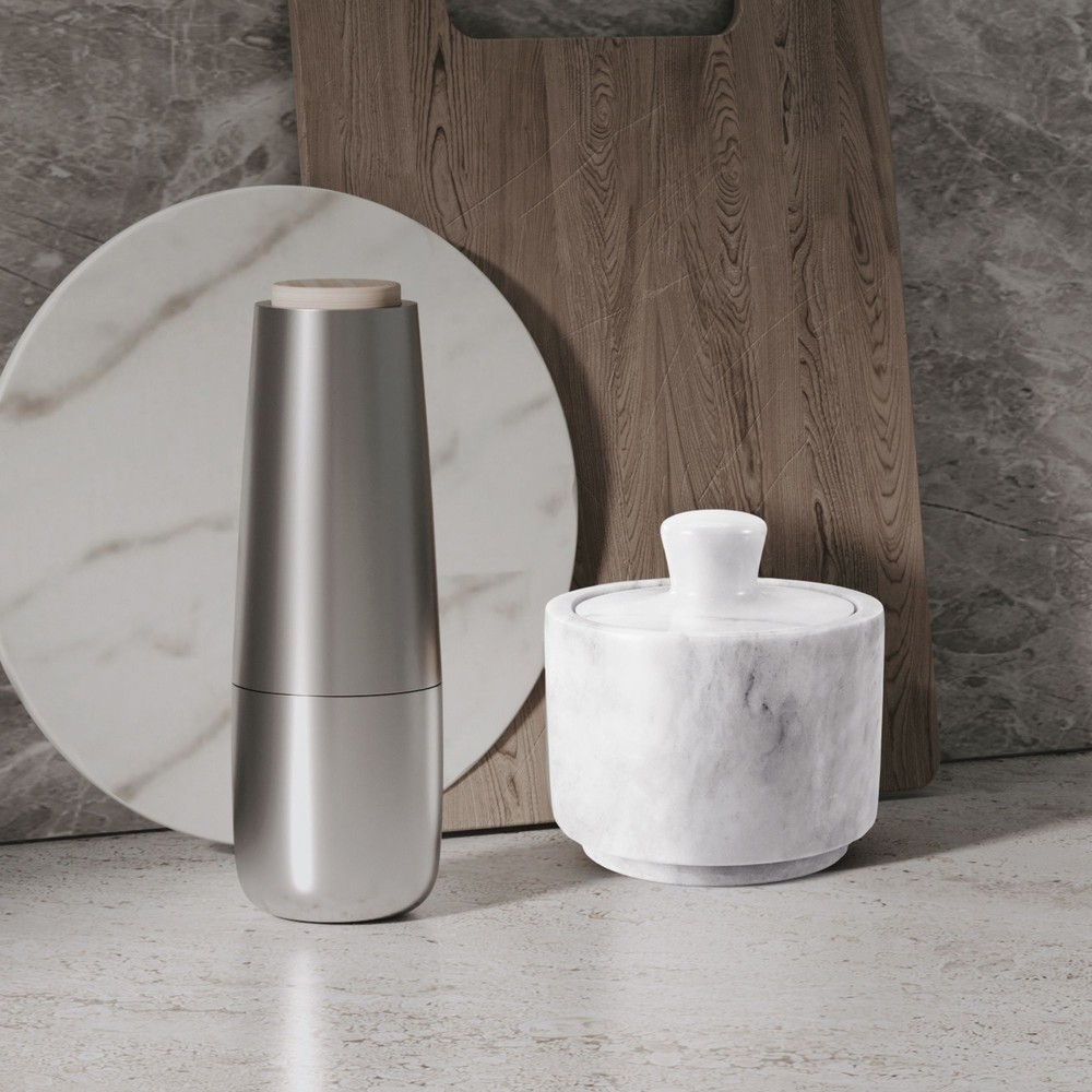 Marble Salt Cellar with Lid, Multi-Purpose Marble Container (White)
