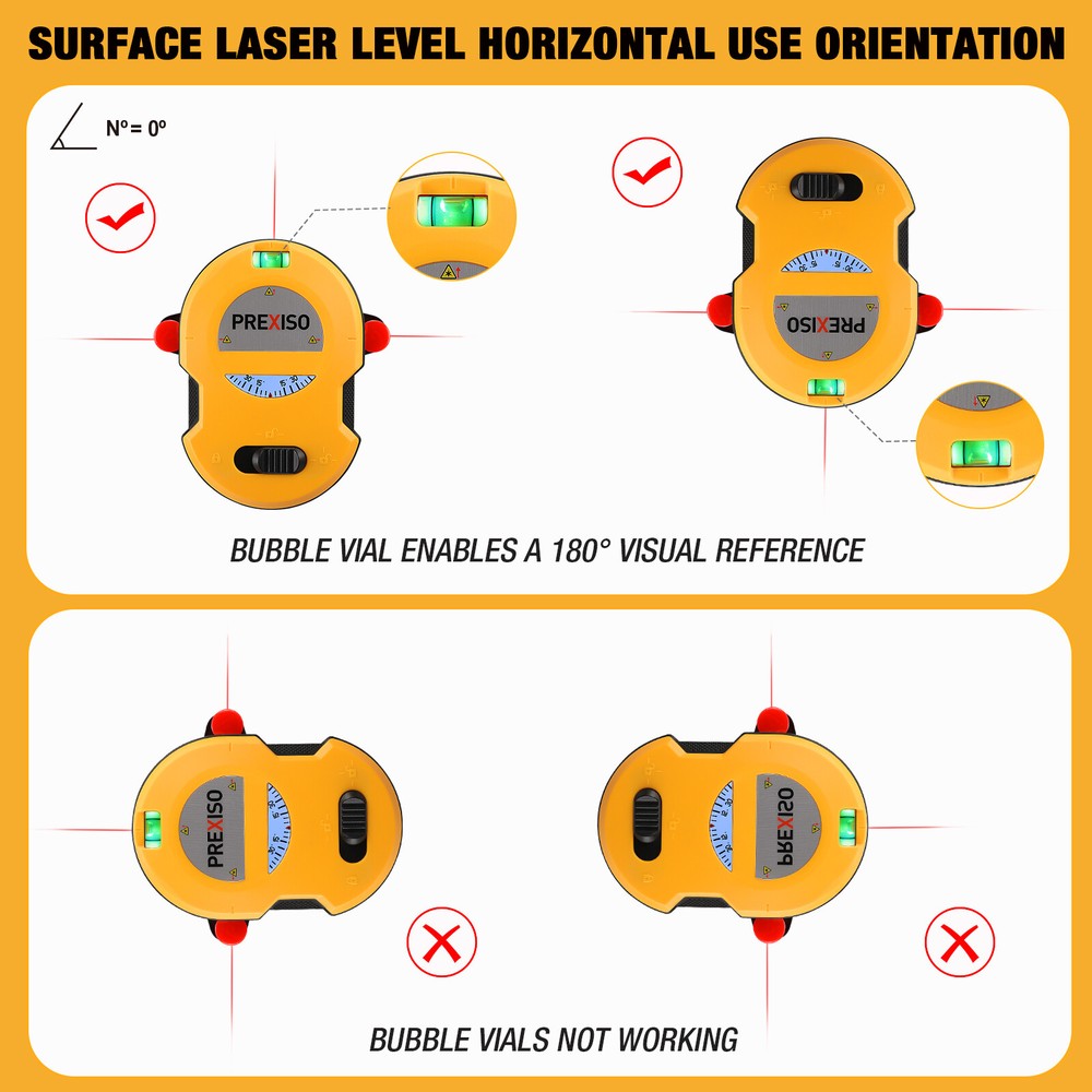 PREXISO Multi Surface Laser Level LED Light 30Ft Horizontal Vertical Line Laser