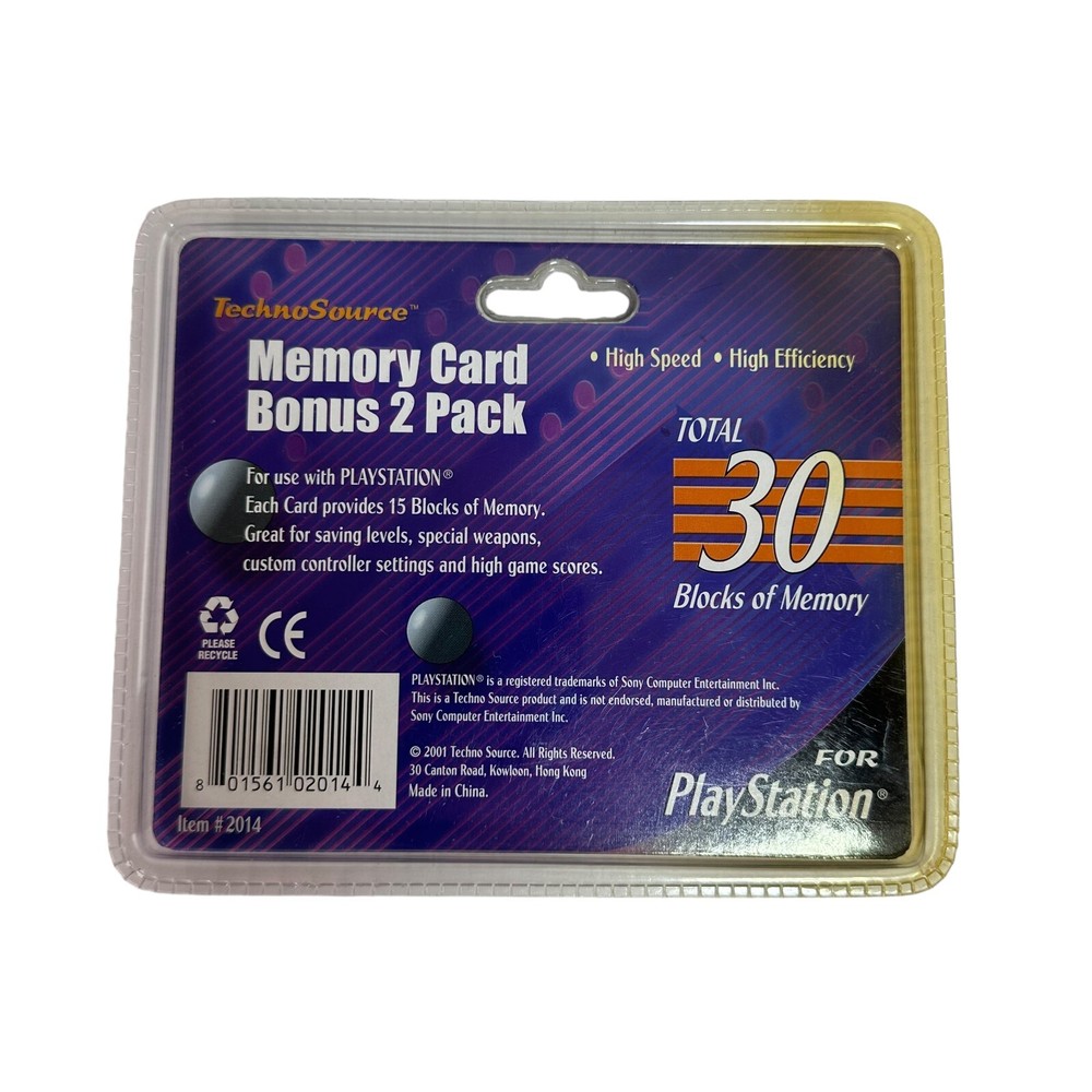 2 Pack of TechnoSource Memory Cards For PlayStation 15 Memory Blocks Each