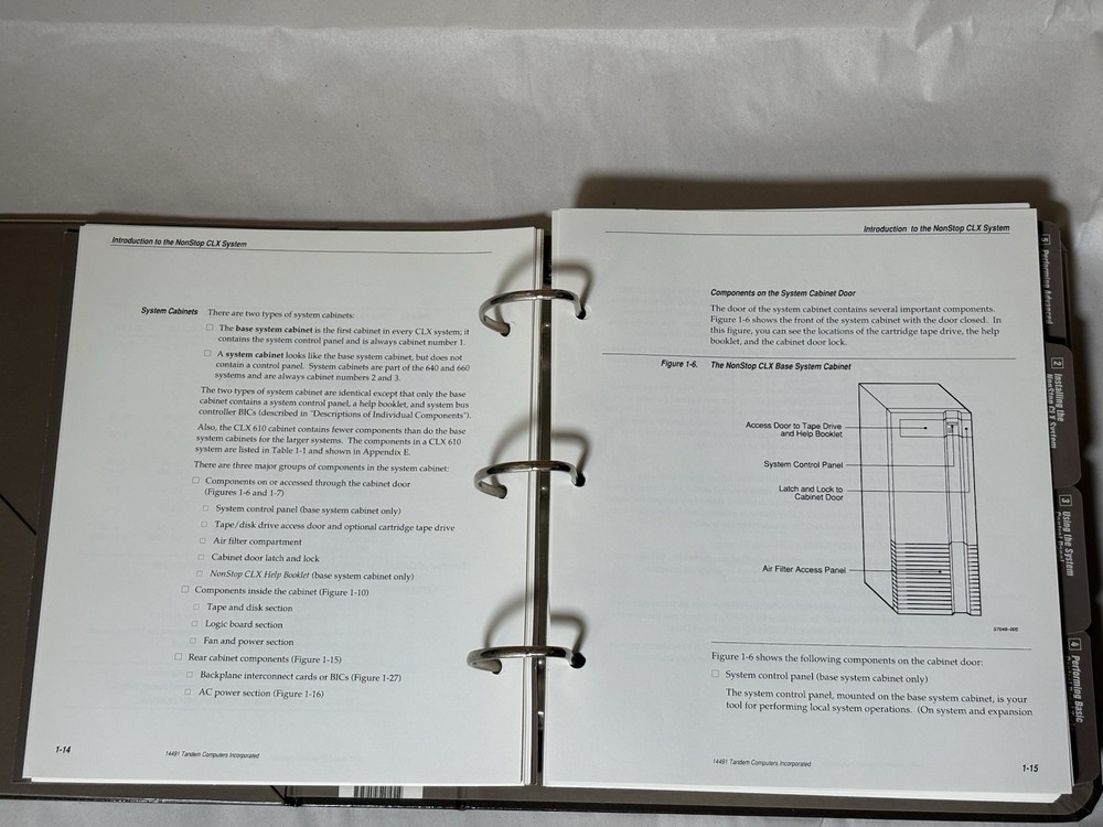 Tandem Computers NonStop CLX Local Operations Manual c. 1986 Binder System