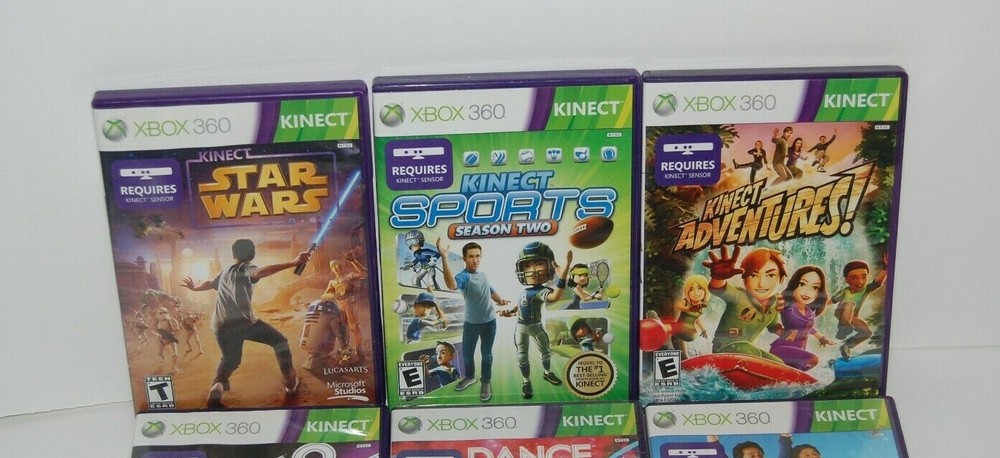 Microsoft Xbox 360 Kinect Connect Black Sensor Bar Model 1414 W/ 9 Games