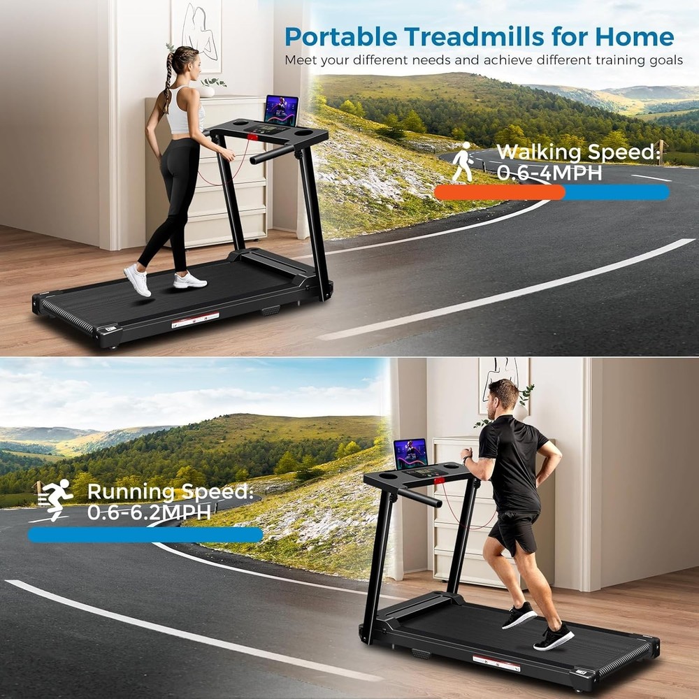 Lightweight Treadmill with LED Display - 12 Programs, Shock Absorbent, Easy Fold