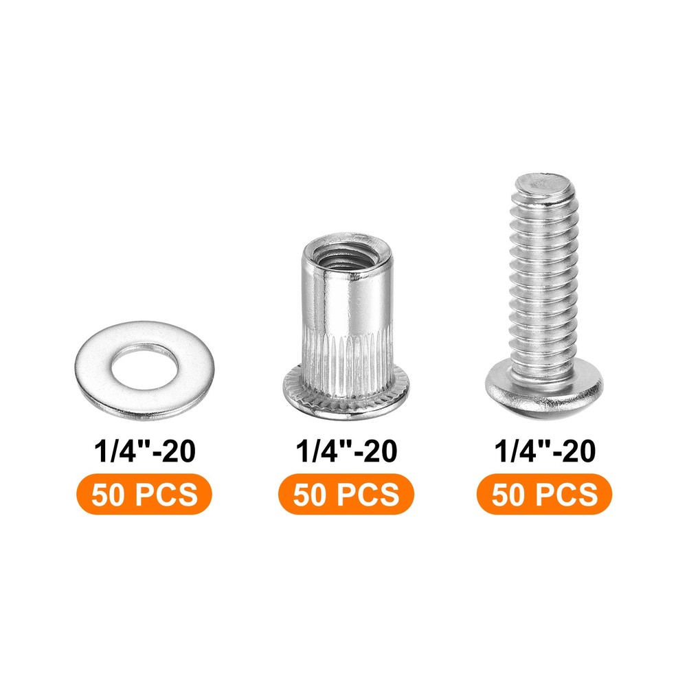 150Pcs Rivet Nut Flat Head, 1/4"-20 Socket Head Cap Screws and Flat Washers