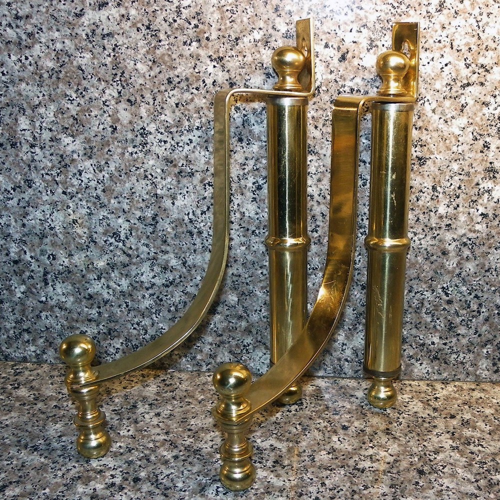 VINTAGE PAIR SMALL 11"X 7" VICTORIAN SOLID BRASS SHELF SUPPORT BRACKETS