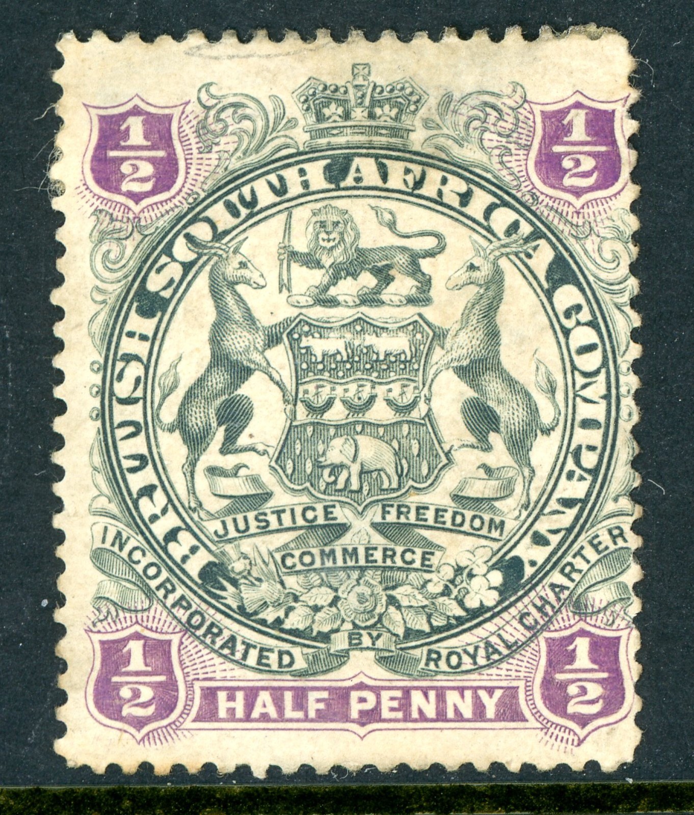 Rhodesia 1897 British QV ½p Grey Black & purple SG #66 Mint S624