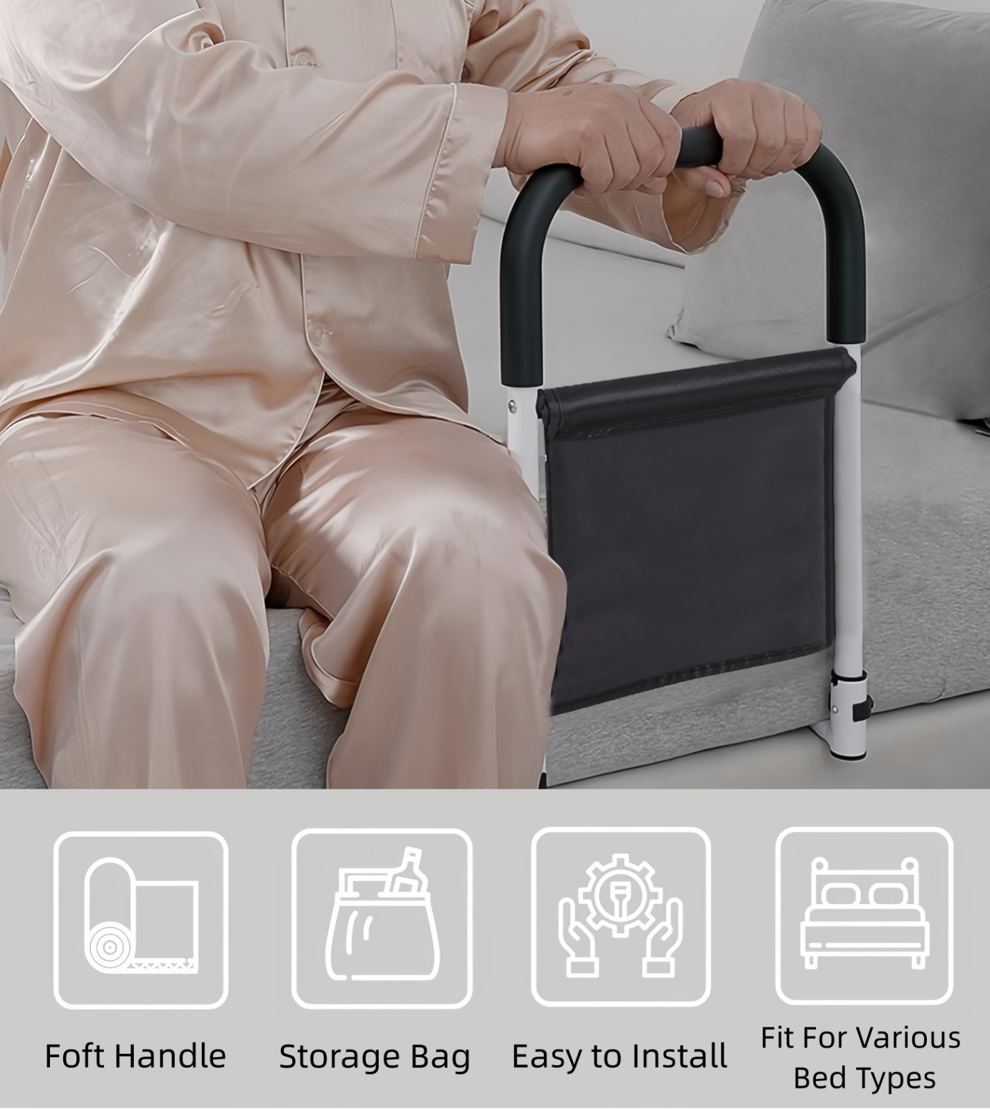 Bed Rails for Elderly Adults, Bed Side Assist Rail for Seniors with Motion Light