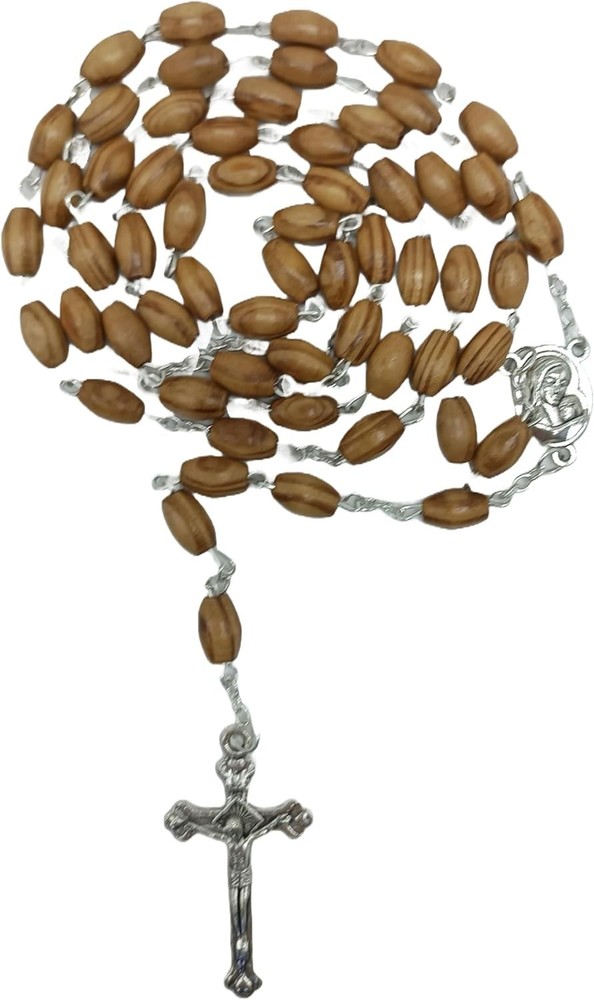 Authentic Jerusalem Rosary: Olive Wood Beads & Soil Medal Gift with Certificate