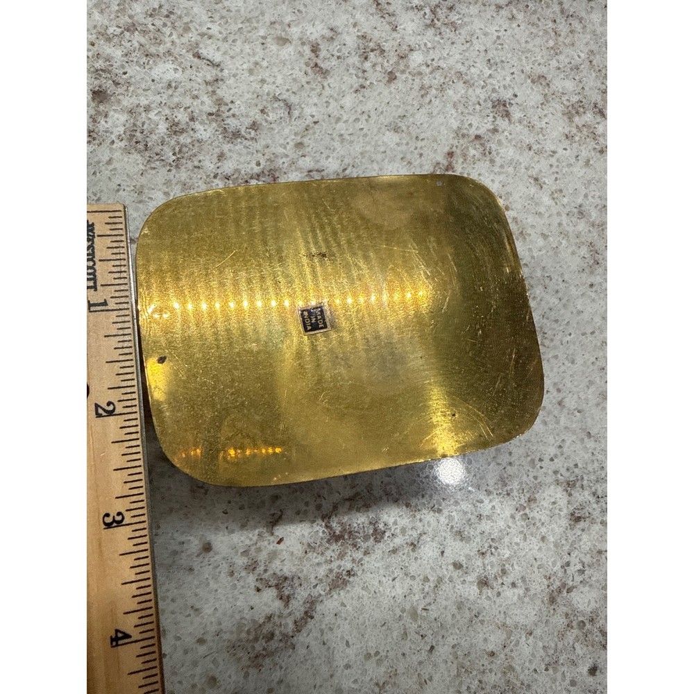 Vintage Brass Filigree Trinket Basket Rectangular Openwork Decorative Dish India