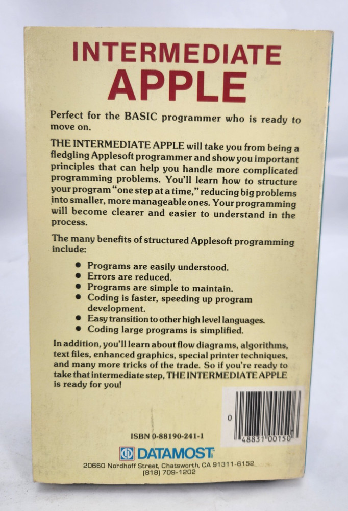Intermediate Apple by Bill Parker 1984 for Basic Programmer Apple II Computer