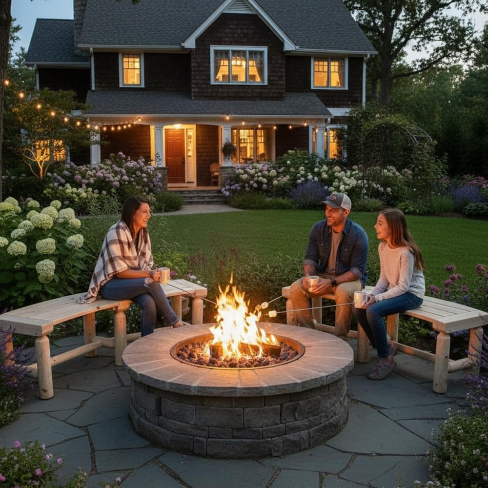 Kdgarden Curved Fire Pit Bench - Solid Wood Backless 1 Pack, Patio