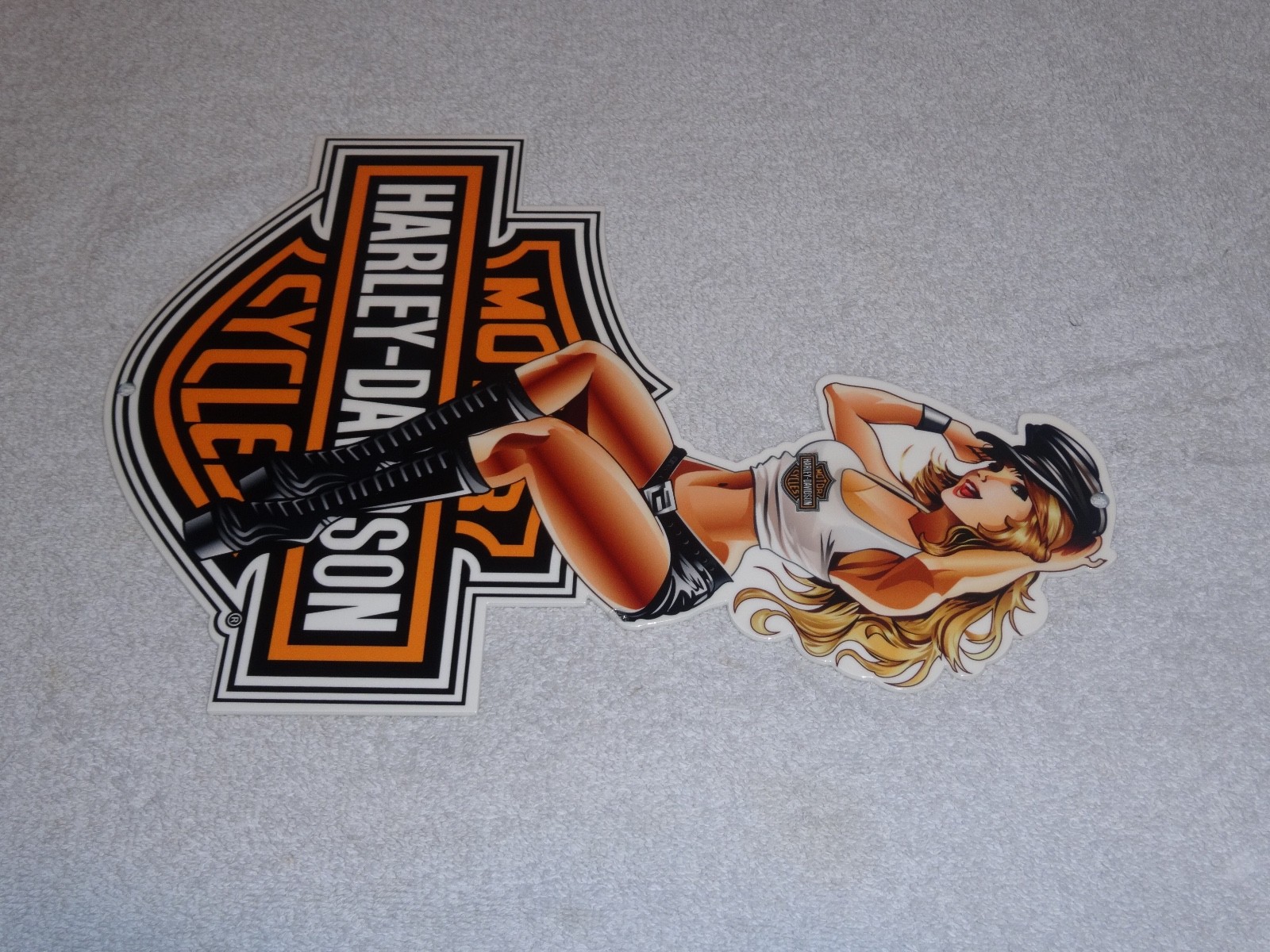 VINTAGE HARLEY DAVIDSON MOTORCYCLE WOMAN 👩 12" MOTOR CYCLE GASOLINE & OIL SIGN