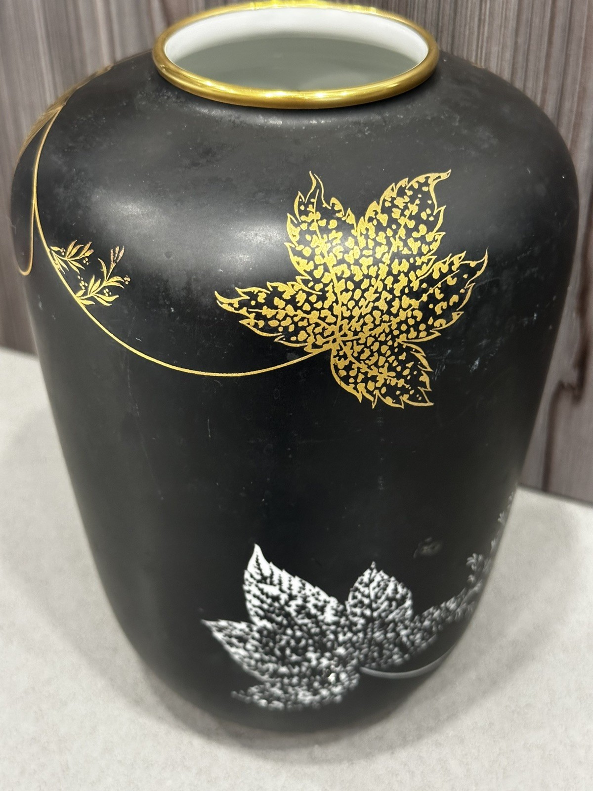 Rosenthal Studio Line Malvacea Porcelain Vase Black Gold Floral Germany 9”Modern