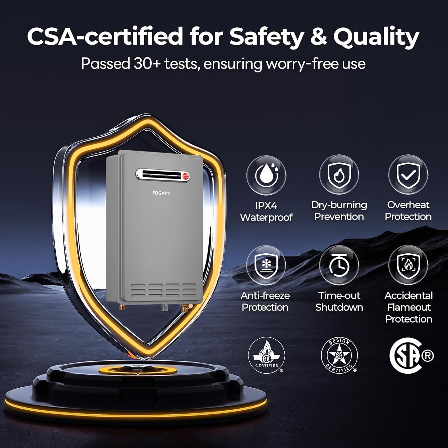 FOGATTI 26L Natural Gas Tankless Water Heater 8.1 GPM Instant Hot Water Heater