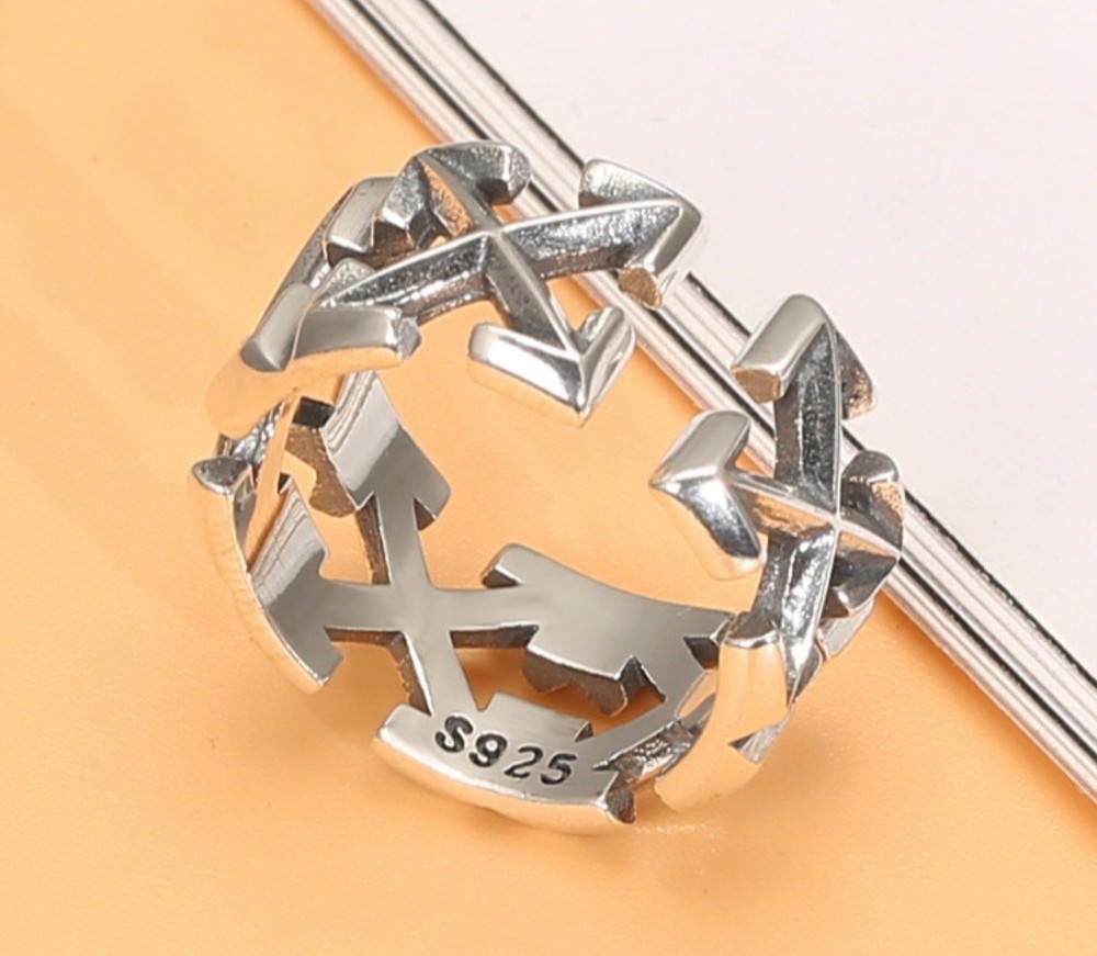925 Sterling Silver Off-White Arrow Logo Adjustable Ring