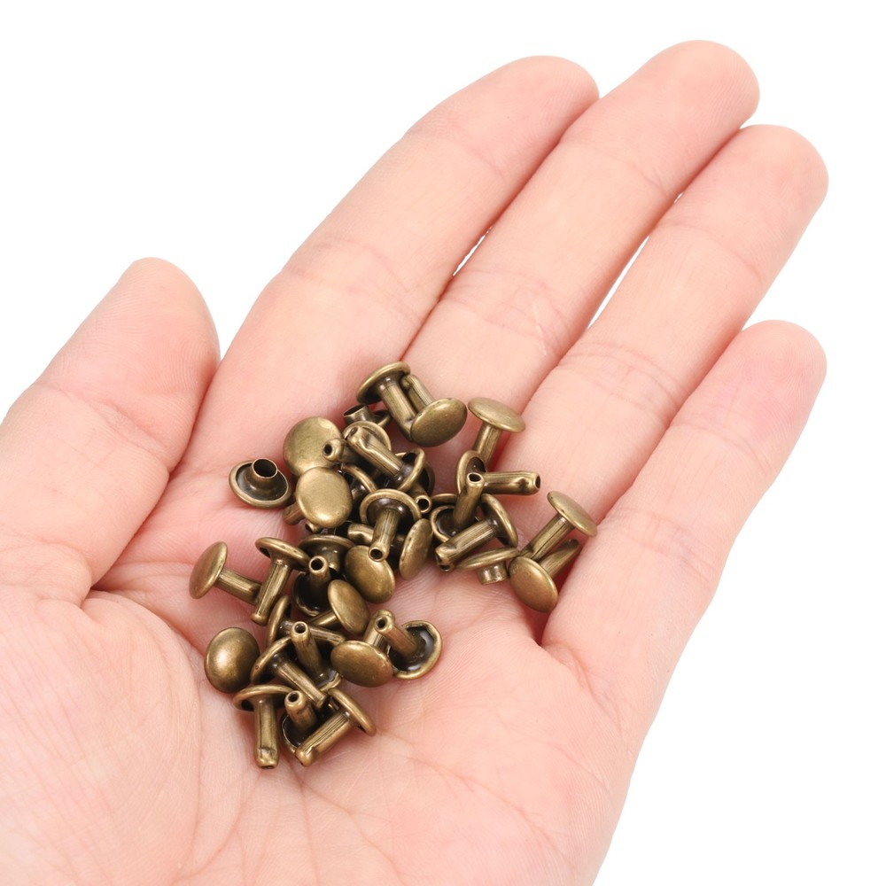 100 Sets Leather Rivets, 7x8mm Double Cap Rivets, Bronze Tone
