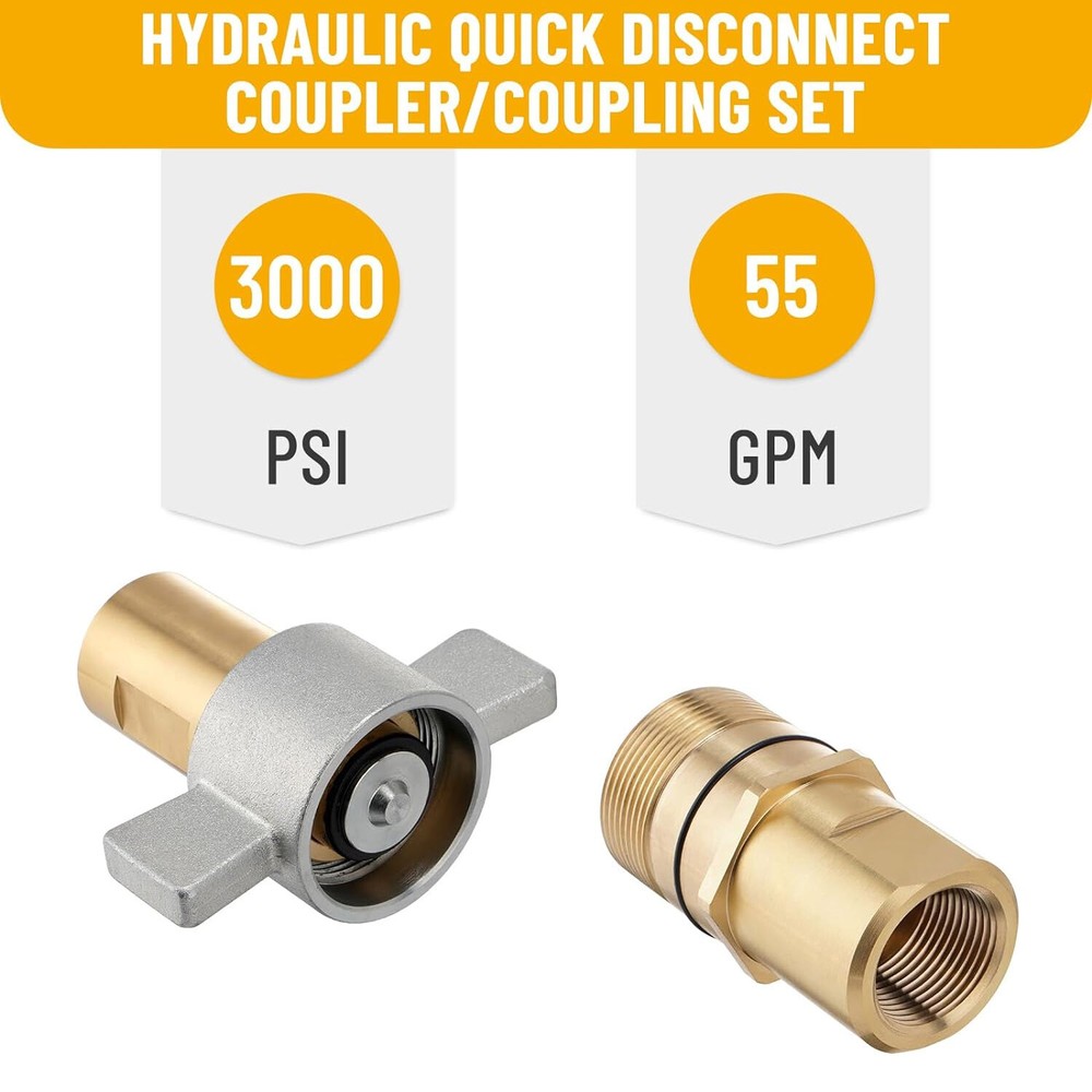 1 Inch NPT Wet Line Wing Nut Hydraulic Quick Disconnect Coupler / Coupling Set