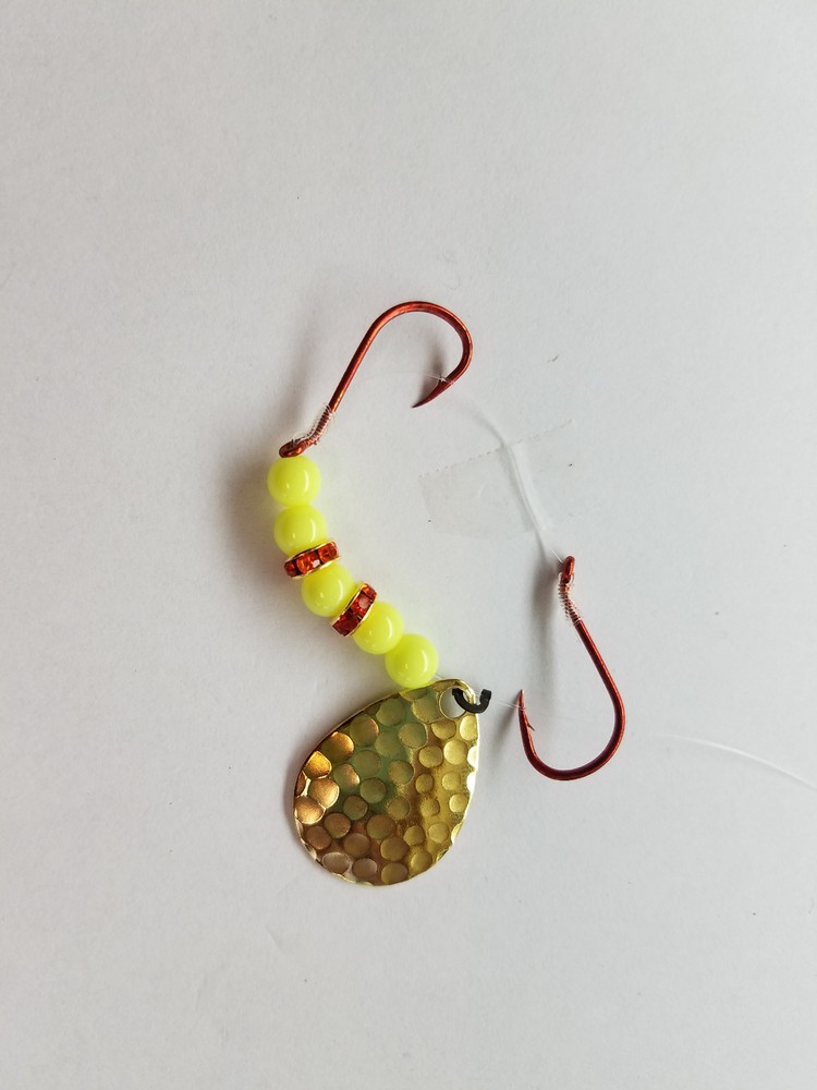5 chartreuse beads red wedding ring worm harnesses.WHDRCHRB-5