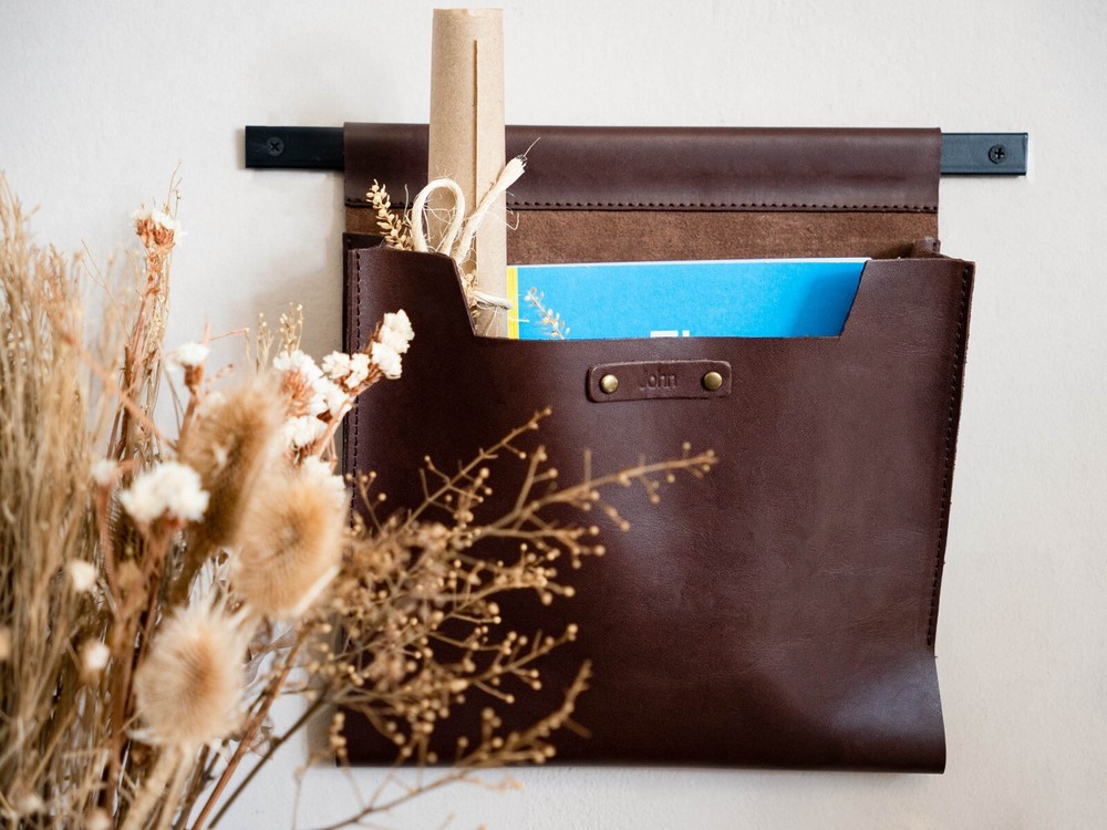 Large Leather Wall Pocket Organizer