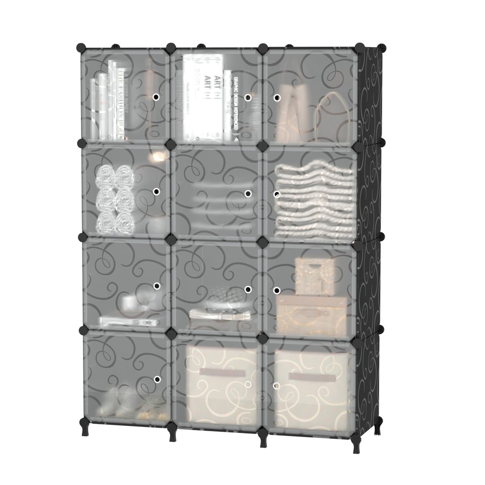 12 Cube Storage Organizer with Doors, DIY Plastic Closet Shelf